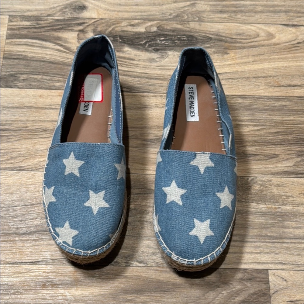 Steve Madden Women’s Talan Star Espadrille Denim Shoe Size 10